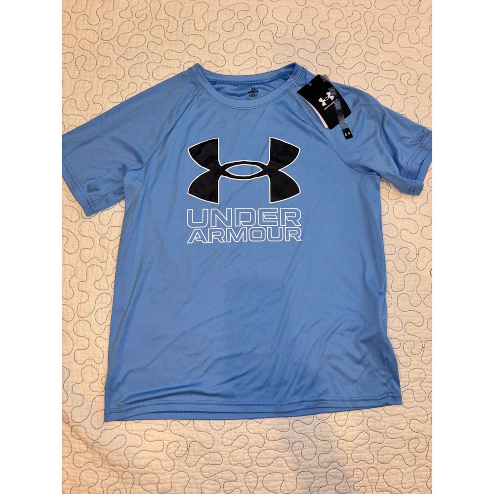 Under Armour Boys Blue Short Sleeve Logo Performance Shirt Size Medium